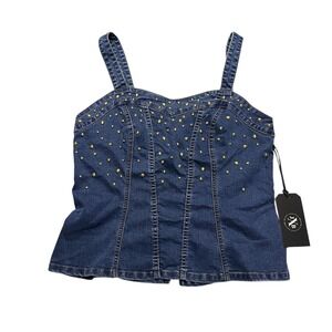 Janie Bryant JXB 90s Style Denim Bustier Top Metal Embellishment Stud Club Sz 16